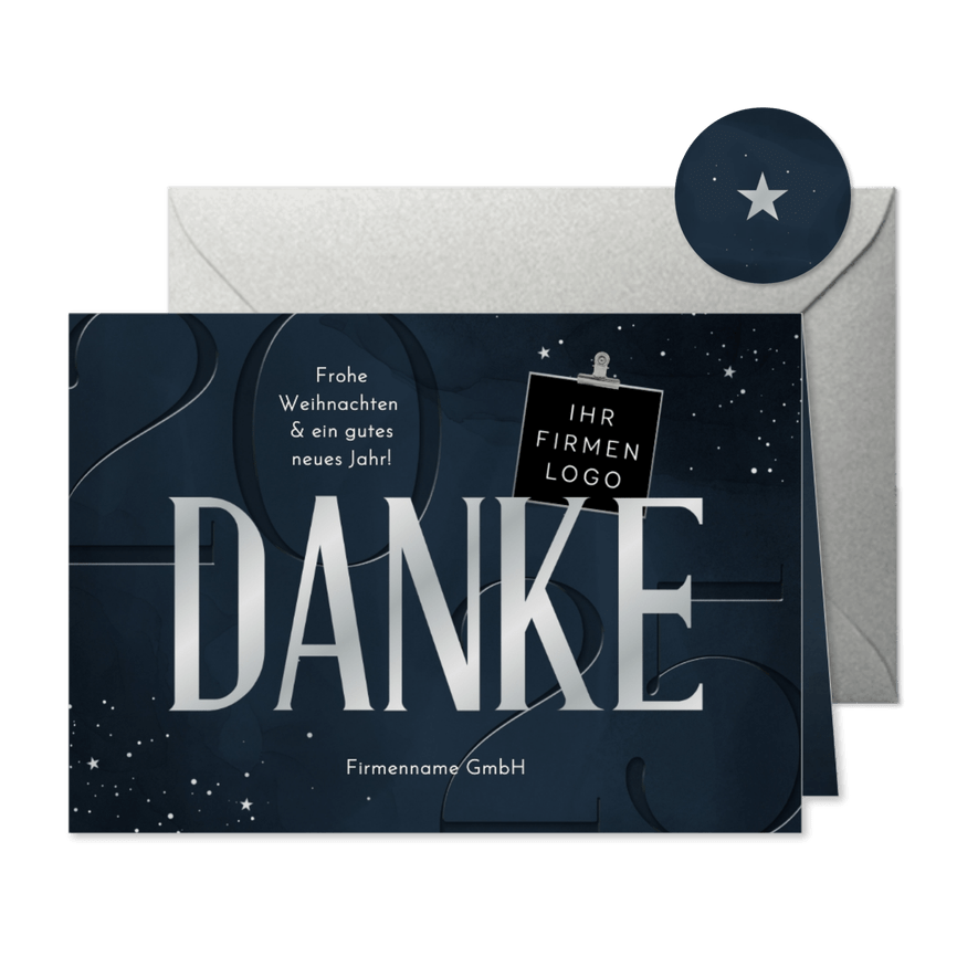 Dankeskarte Weihnachten geschäftlich dunkelblau & silber - Karteneindruck
