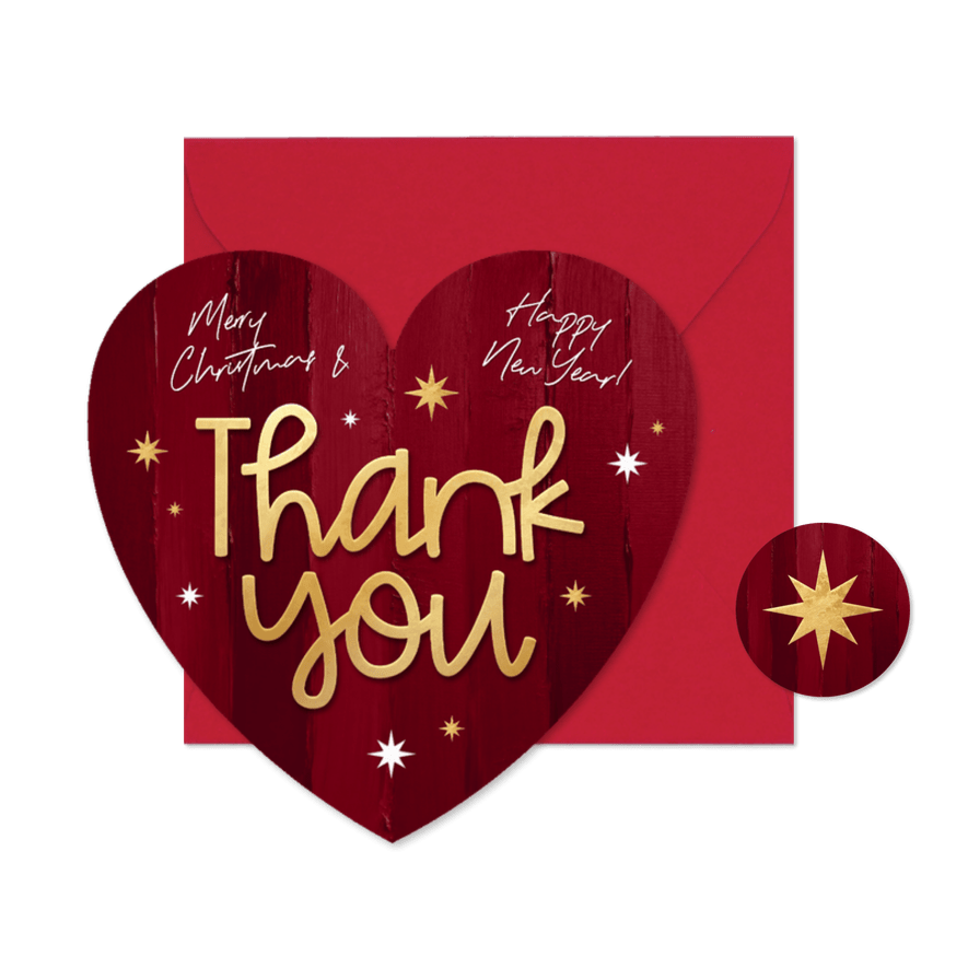 Dankeskarte Weihnachten Herzform 'Thank you' Englisch - Karteneindruck
