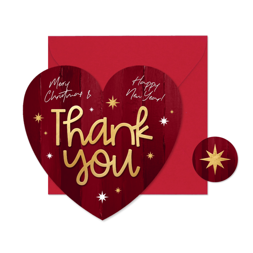 Dankeskarte Weihnachten Herzform 'Thank you' Englisch - Kartenvorschau