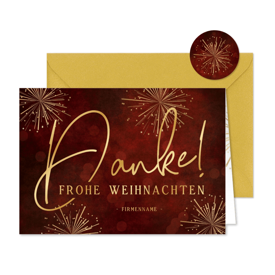 Dankeskarte Weihnachten Mitarbeiter Feuerwerk gold - Karteneindruck