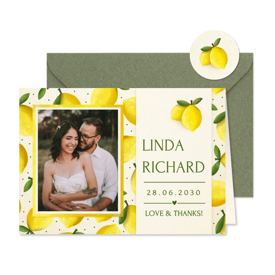 Dankeskarte Zitronen Hochzeit mit Foto - Karteneindruck
