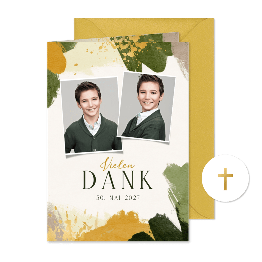 Dankeskarte zur Firmung Pinselstriche und Fotos - Kartenvorschau
