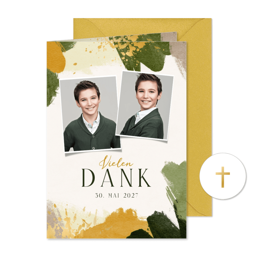 Dankeskarte zur Firmung Pinselstriche und Fotos - Karteneindruck