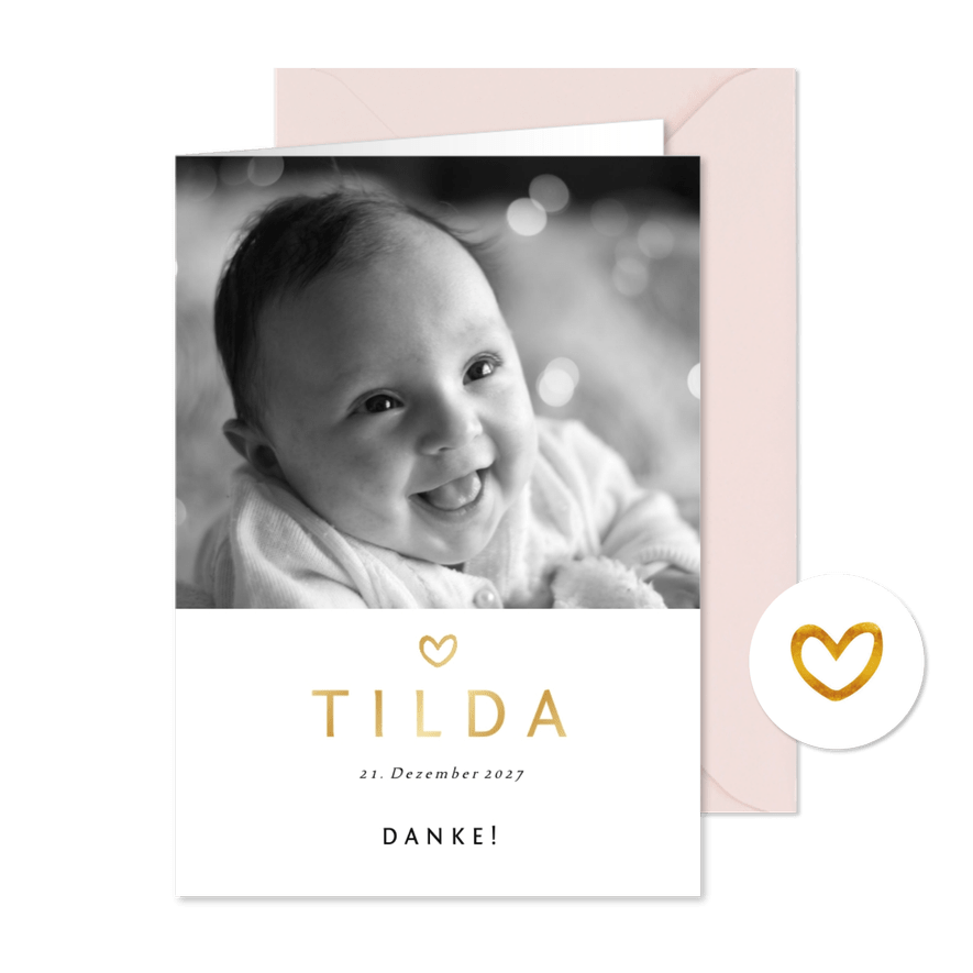 Dankeskarte zur Geburt Foto Akzente in Goldlook - Karteneindruck