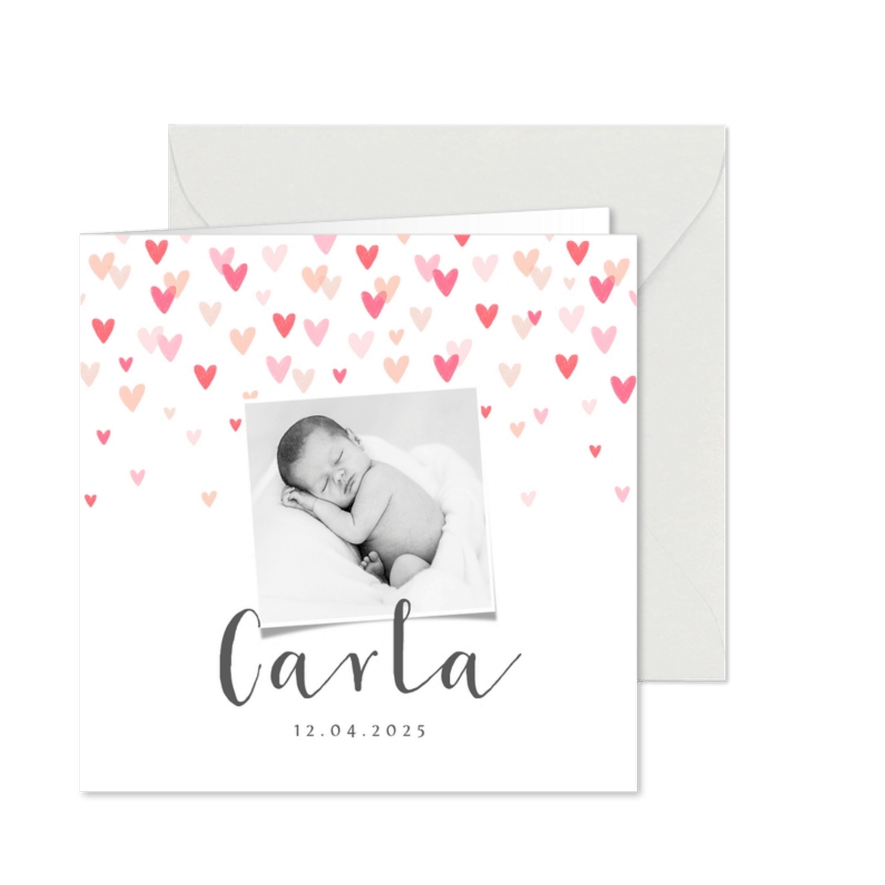 Dankeskarte zur Geburt Foto & rosa Herzchen - Karteneindruck
