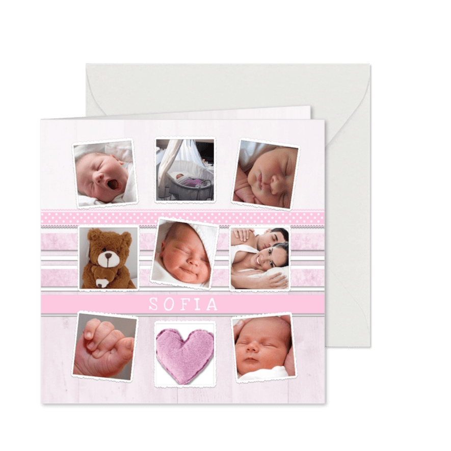 Dankeskarte zur Geburt Fotocollage rosa - Karteneindruck