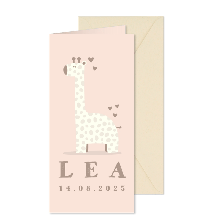 Dankeskarte zur Geburt Giraffe rosé Foto innen - Karteneindruck
