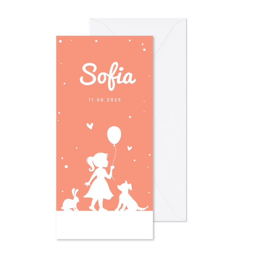 Dankeskarte zur Geburt Silhouette apricot Foto Rückseite - Karteneindruck