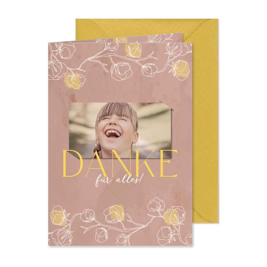 Dankeskarte zur heiligen Kommunion mit Rosen und Klecksen - Karteneindruck