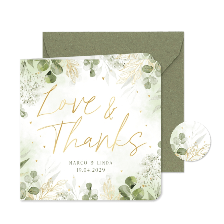 Dankeskarte zur Hochzeit Aquarellzweige - Karteneindruck
