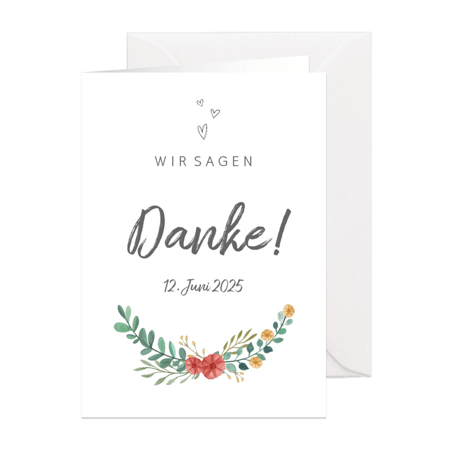 Dankeskarte zur Hochzeit Blumenornamente - Karteneindruck
