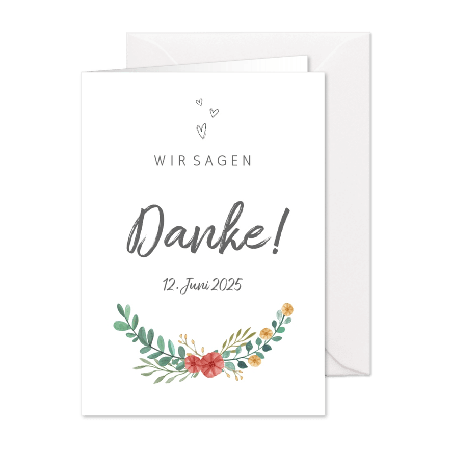 Dankeskarte zur Hochzeit Blumenornamente - Karteneindruck
