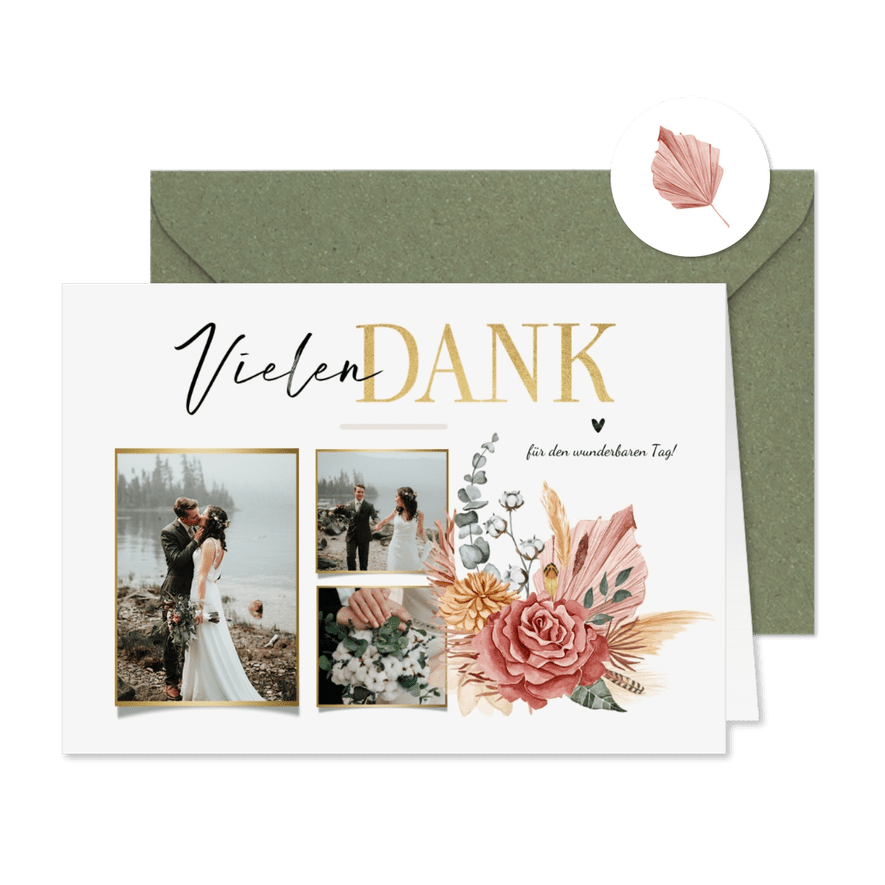 Dankeskarte zur Hochzeit Bohemian Flowers - Kartenvorschau