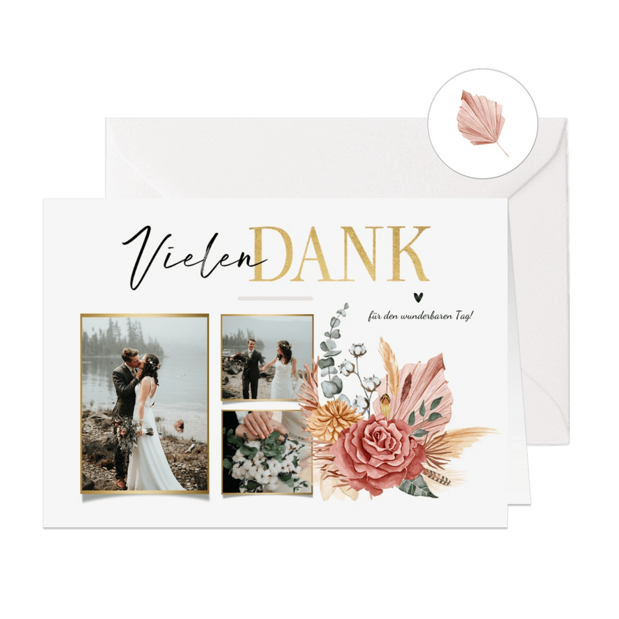 Dankeskarte zur Hochzeit Bohemian Flowers - Karteneindruck
