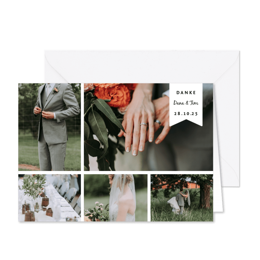 Dankeskarte zur Hochzeit Fotocollage - Karteneindruck