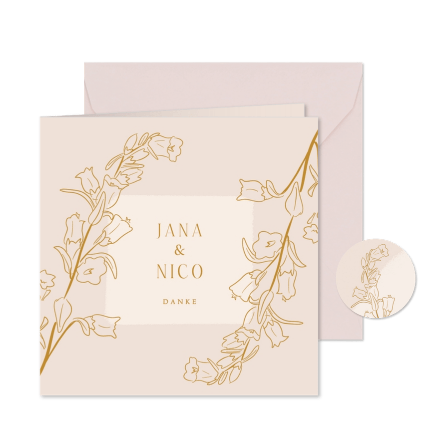 Dankeskarte zur Hochzeit klassische Glockenblumen - Karteneindruck
