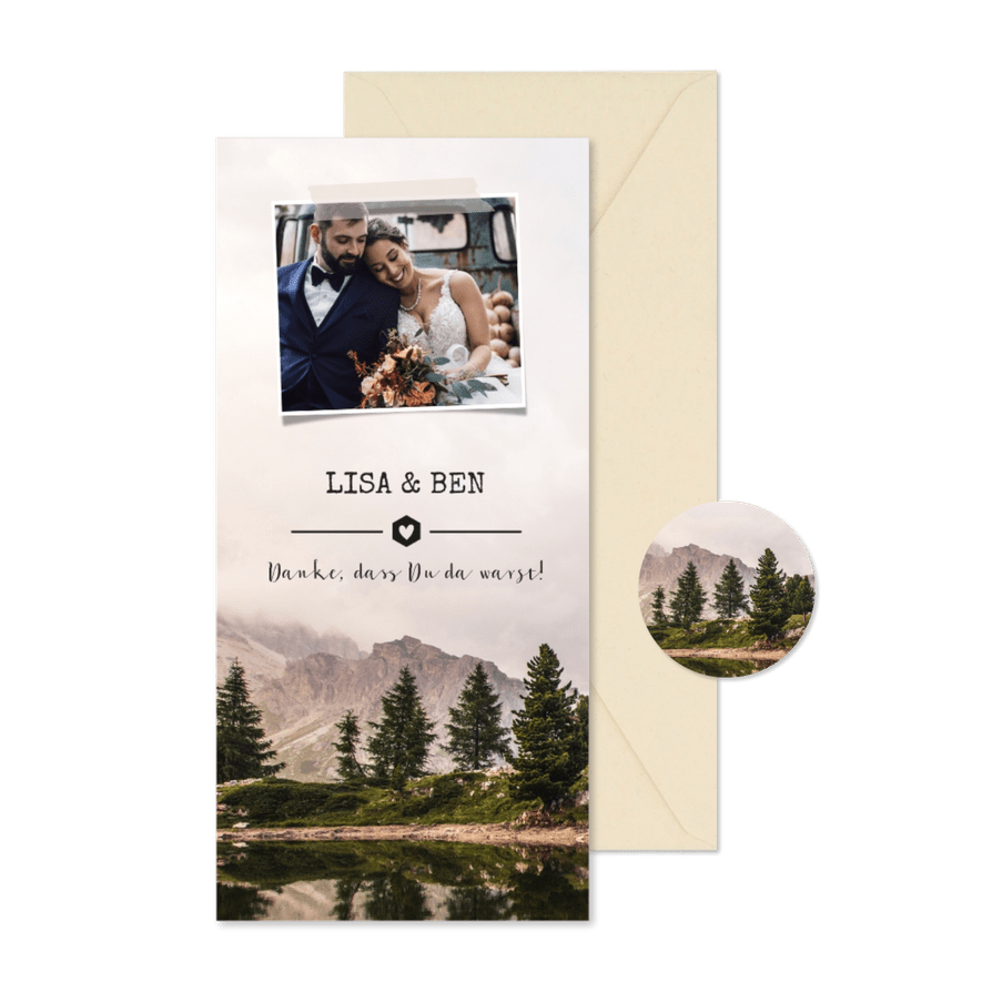 Dankeskarte zur Hochzeit Landschaft und Foto - Karteneindruck
