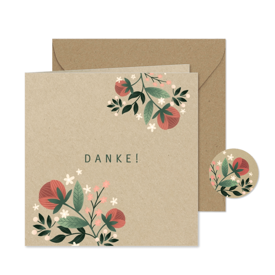 Dankeskarte zur Hochzeit mit Foto im botanischen Look - Karteneindruck