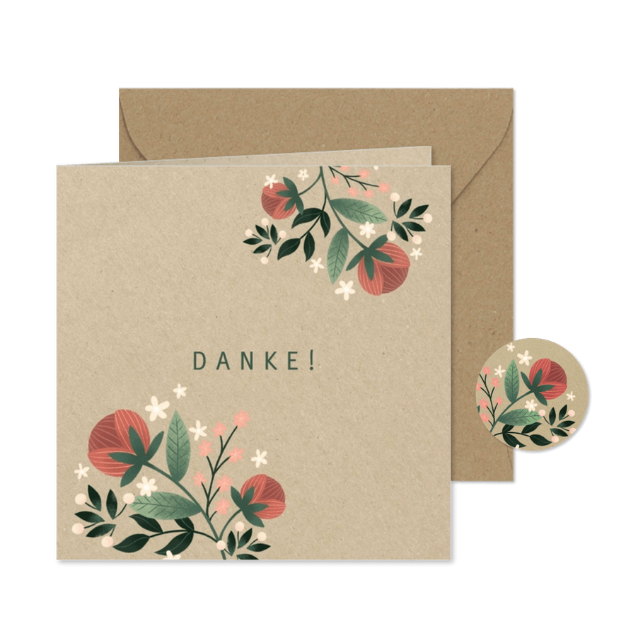 Dankeskarte zur Hochzeit mit Foto im botanischen Look  - Karteneindruck
