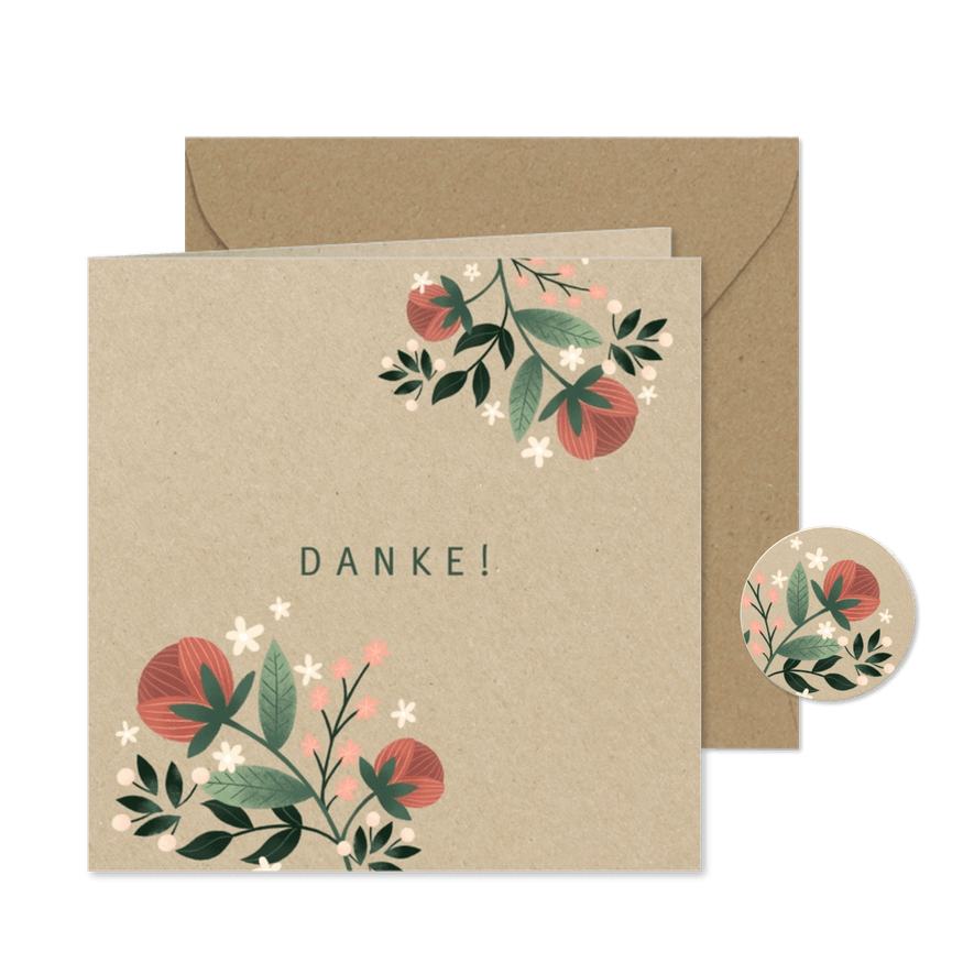 Dankeskarte zur Hochzeit mit Foto im botanischen Look - Karteneindruck