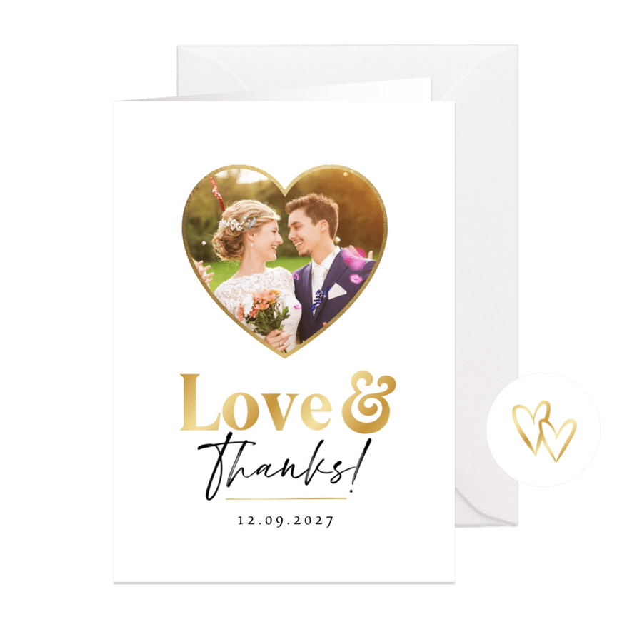 Dankeskarte zur Hochzeit Namen Goldschrift - Karteneindruck
