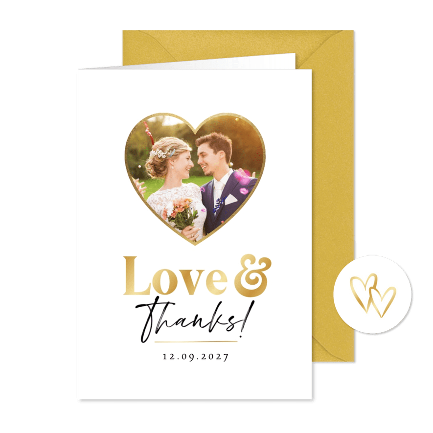 Dankeskarte zur Hochzeit Namen Goldschrift - Kartenvorschau