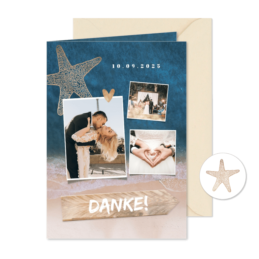 Dankeskarte zur Hochzeit Strandsommer - Karteneindruck