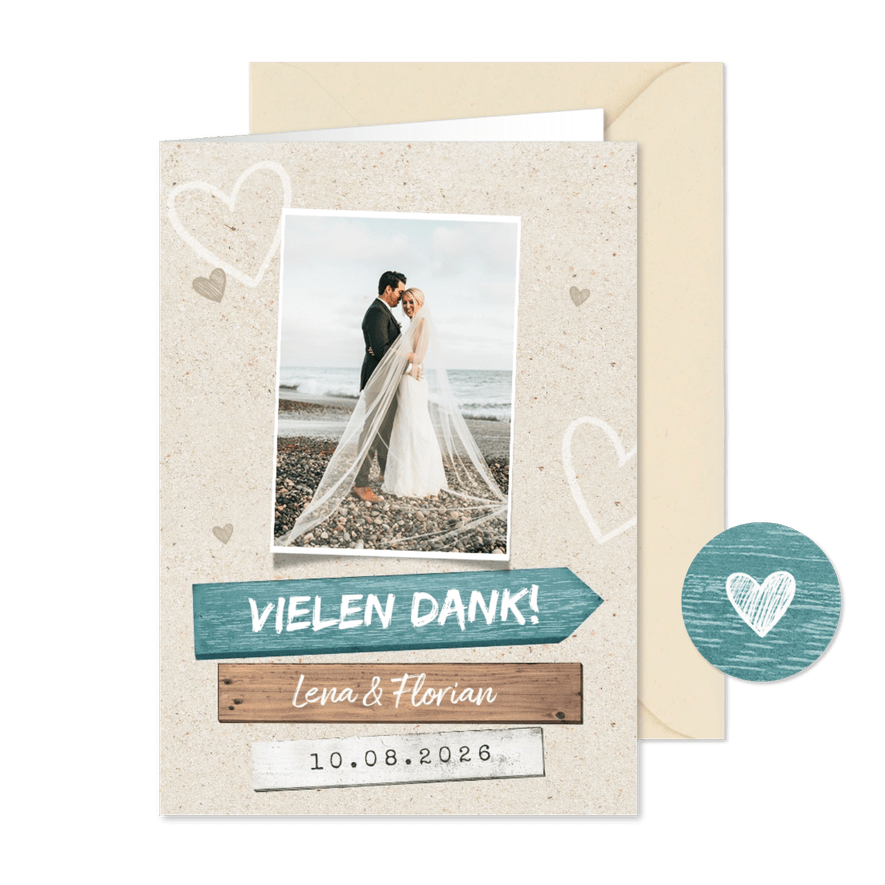 Dankeskarte zur Hochzeit Wegweiser Sommerfeeling - Kartenvorschau