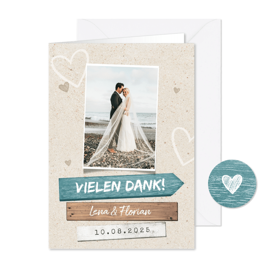 Dankeskarte zur Hochzeit Wegweiser Sommerfeeling - Karteneindruck
