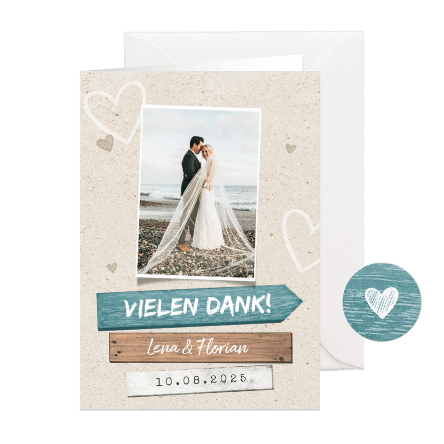 Dankeskarte zur Hochzeit Wegweiser Sommerfeeling - Karteneindruck
