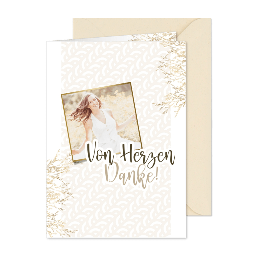 Dankeskarte zur Jugendweihe mit Gräsern und Goldlook-Muster - Karteneindruck