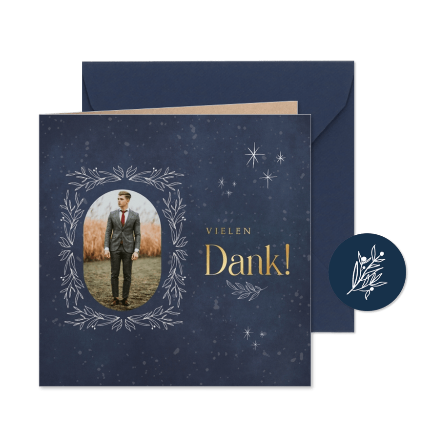 Dankeskarte zur Jugendweihe mit Zweigen und Sternen - Karteneindruck