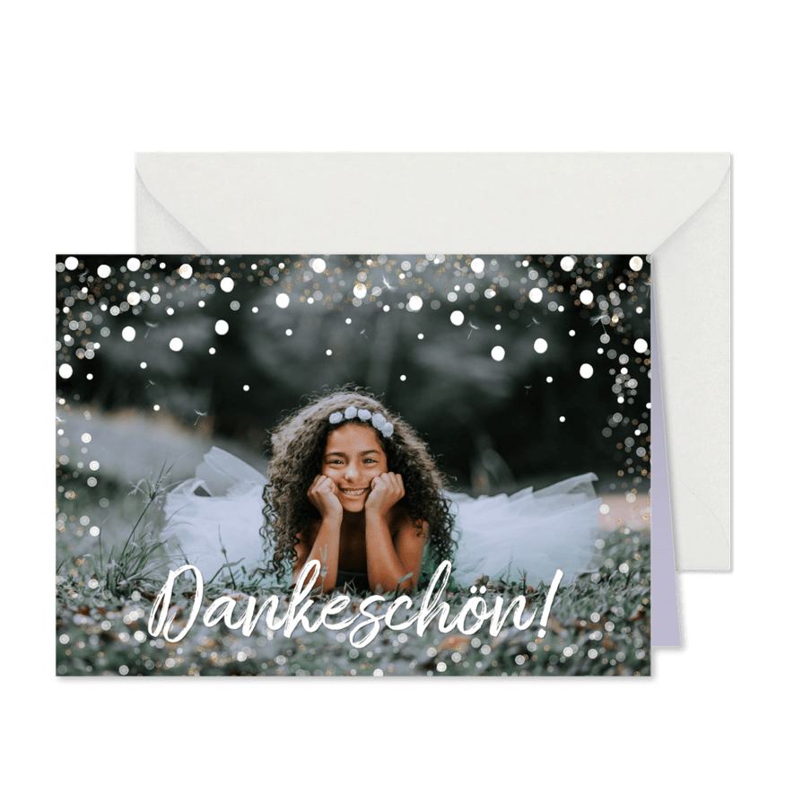 Dankeskarte zur Kommunion Foto & Konfetti - Karteneindruck