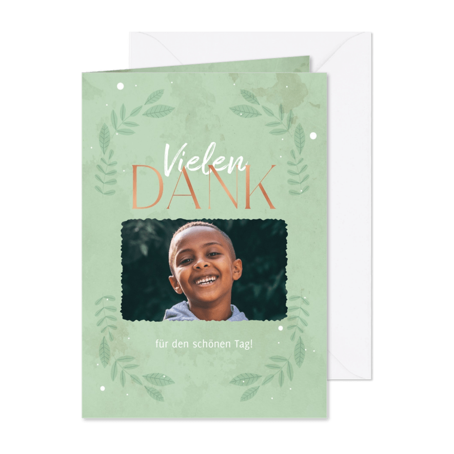 Dankeskarte zur Kommunion mit grünen Ranken - Karteneindruck