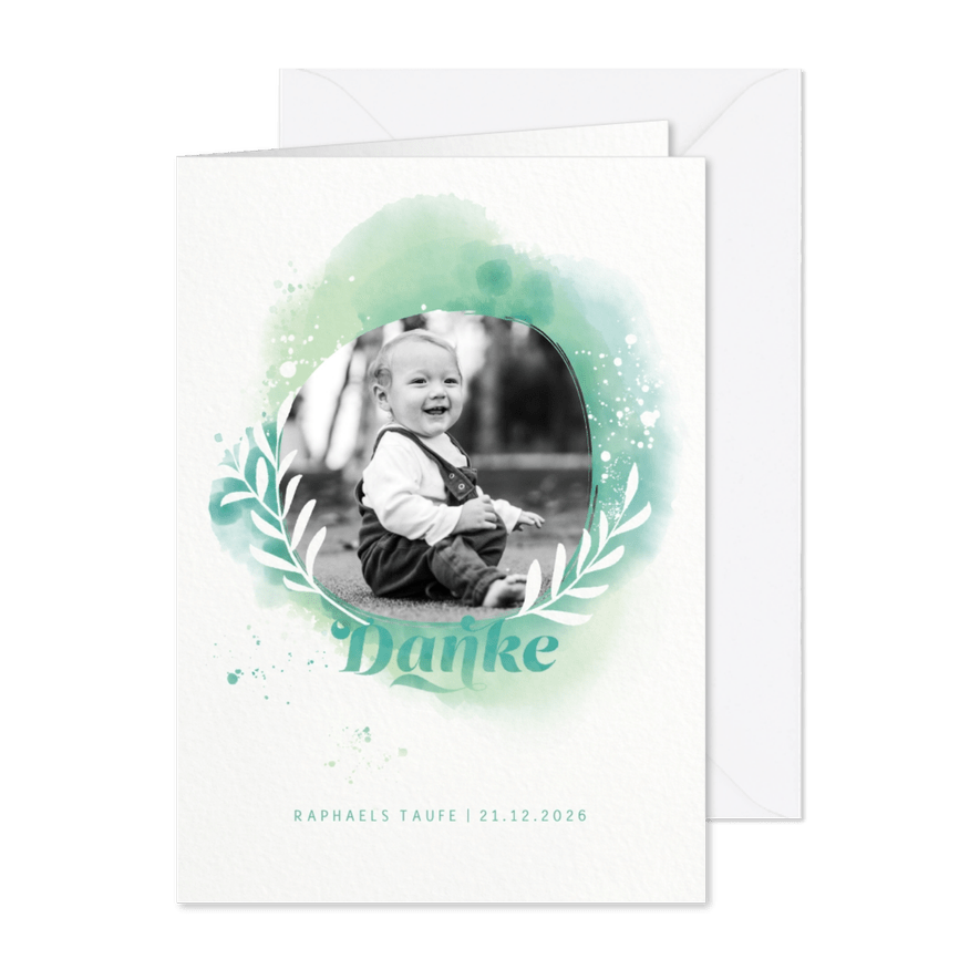 Dankeskarte zur Taufe Foto & Wasserfarbe - Karteneindruck
