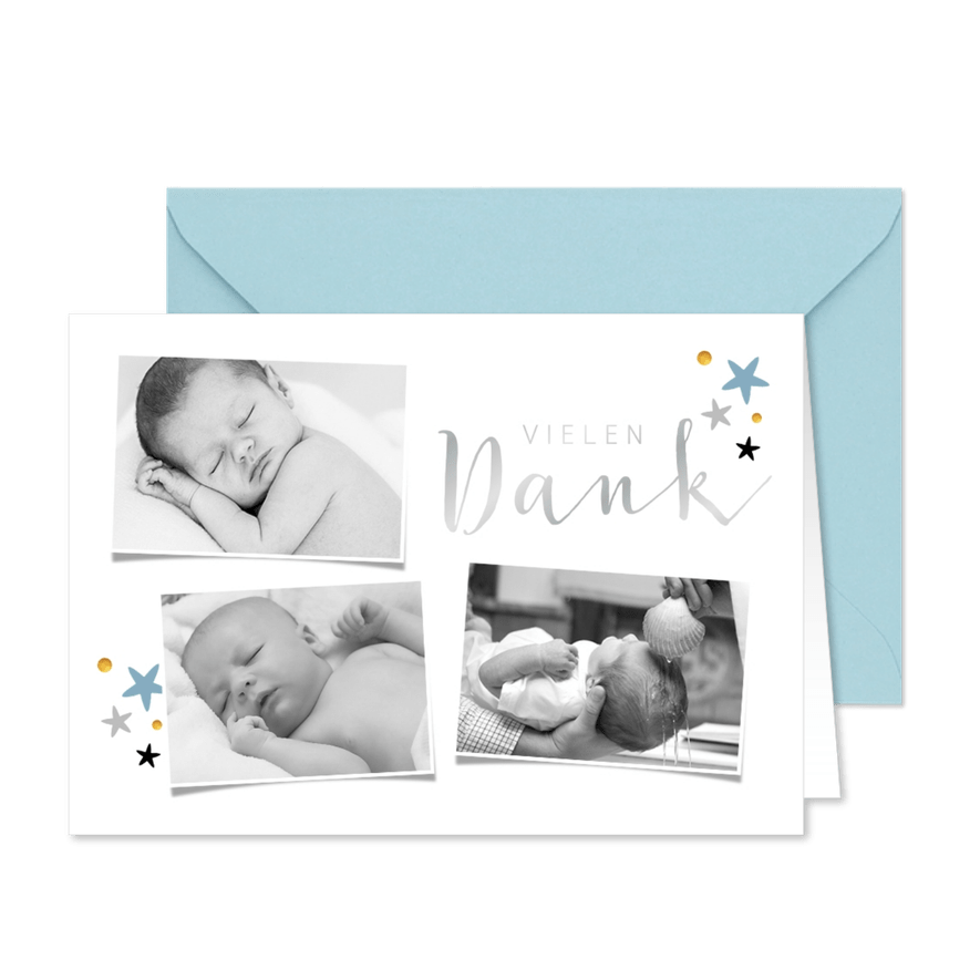 Dankeskarte zur Taufe Fotocollage mit Sternen - Karteneindruck