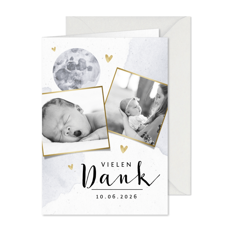 Dankeskarte zur Taufe mit Mond Fotocollage - Karteneindruck
