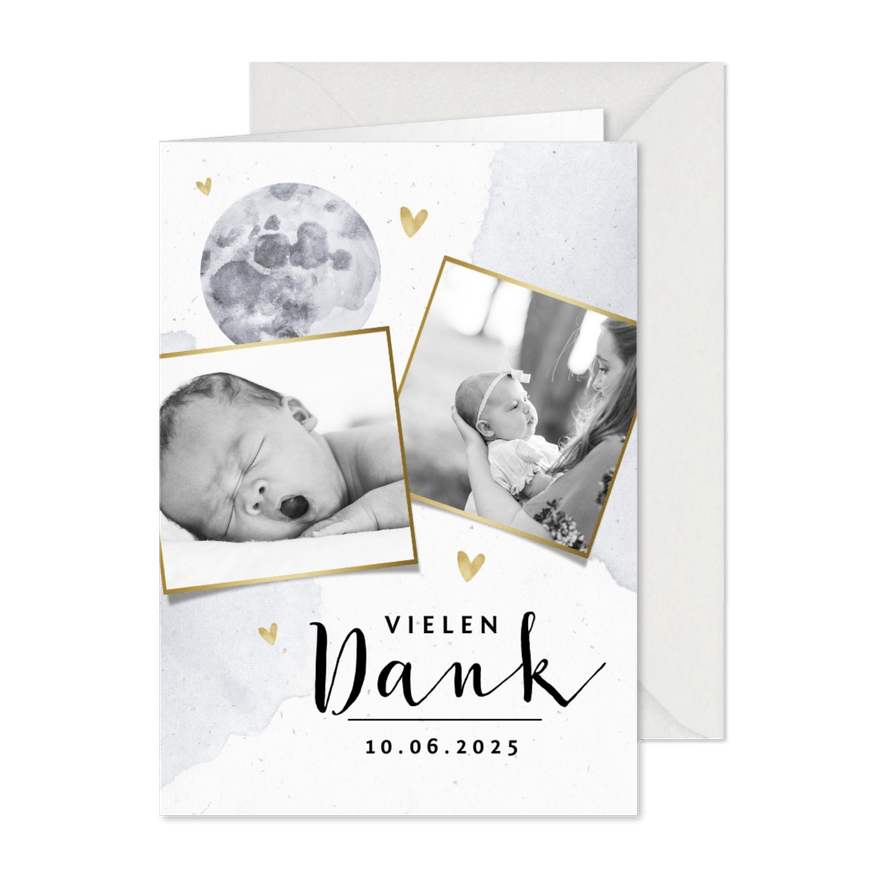 Dankeskarte zur Taufe mit Mond Fotocollage - Karteneindruck
