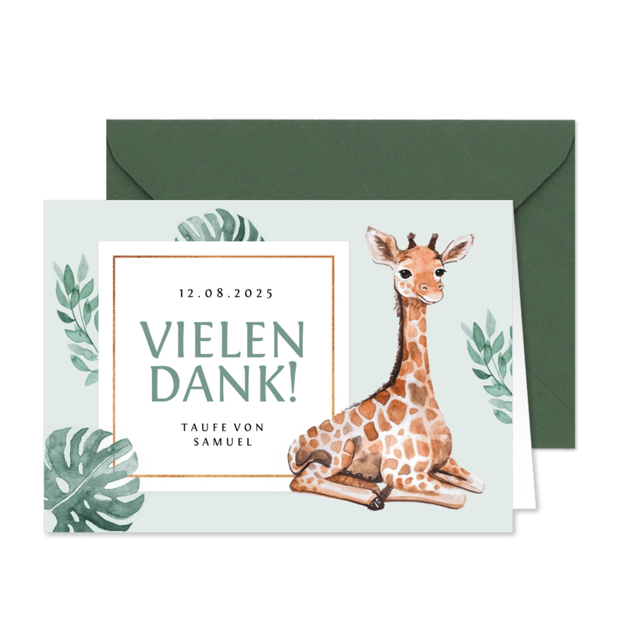 Dankeskarte zur Taufe süße Giraffe Fotos innen - Karteneindruck