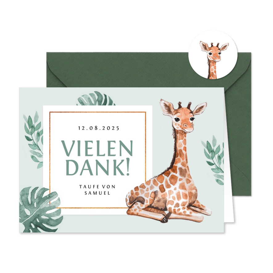 Dankeskarte zur Taufe süße Giraffe Fotos innen - Karteneindruck