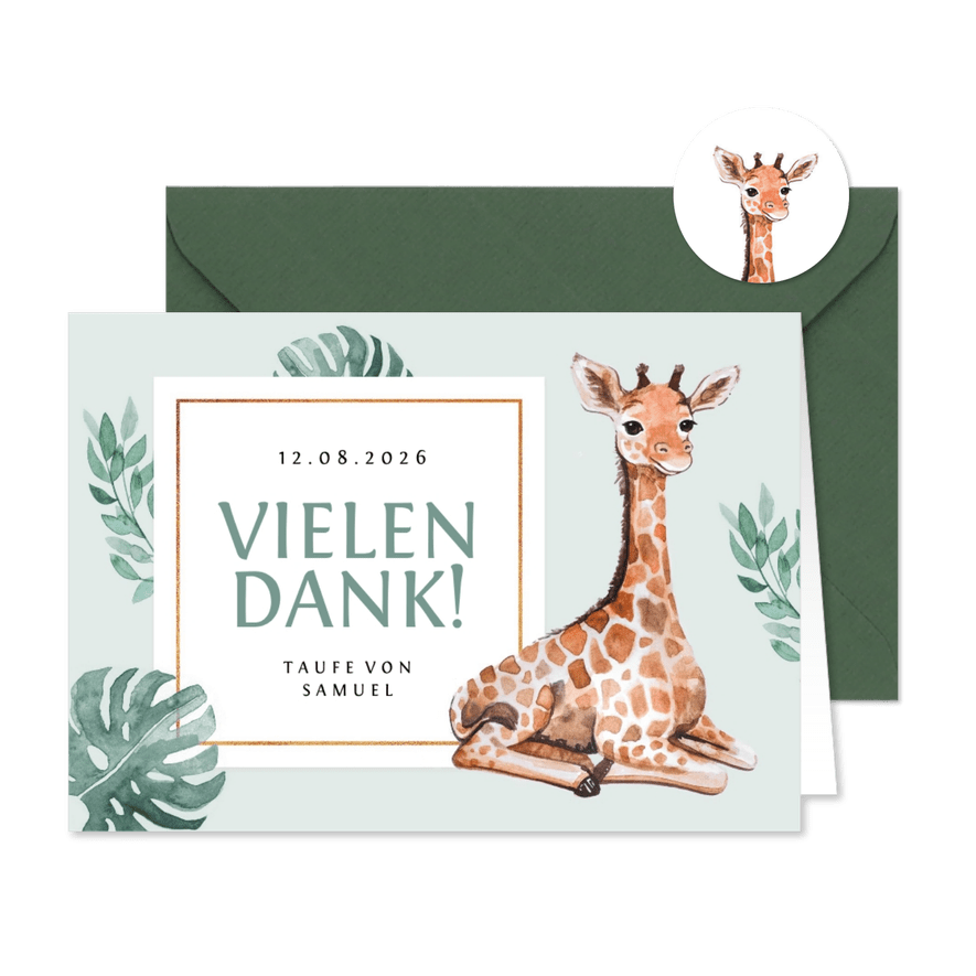 Dankeskarte zur Taufe süße Giraffe Fotos innen - Karteneindruck