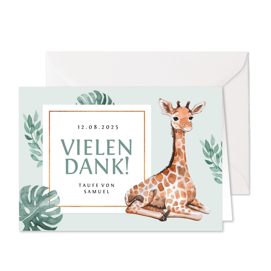 Dankeskarte zur Taufe süße Giraffe Fotos innen - Karteneindruck
