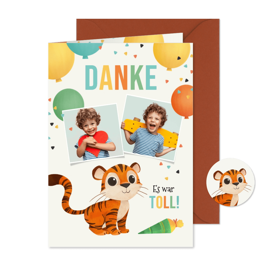 Danksagung 1. Schultag Fotos & Tiger - Karteneindruck