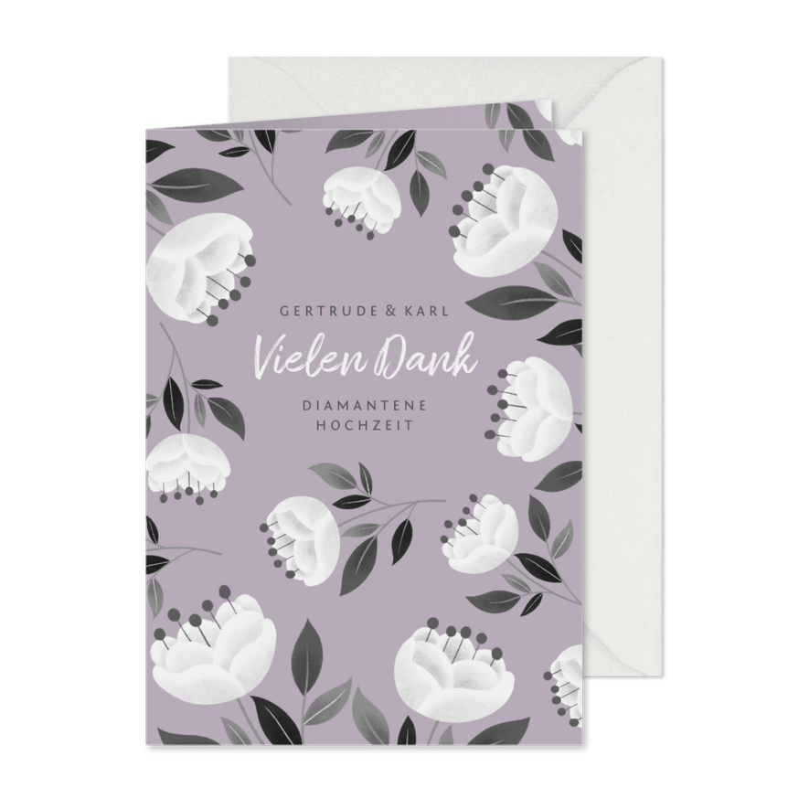 Danksagung Diamantene Hochzeit weiße Blumen - Karteneindruck
