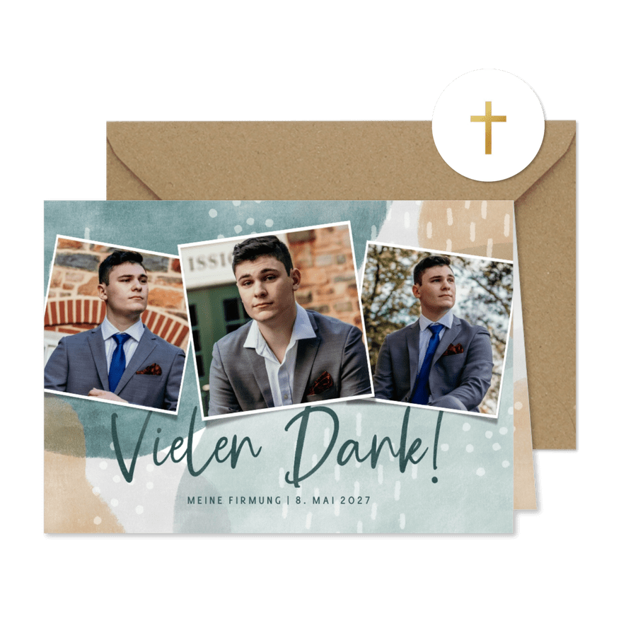 Danksagung Firmung Junge Fotos auf Aquarell - Karteneindruck