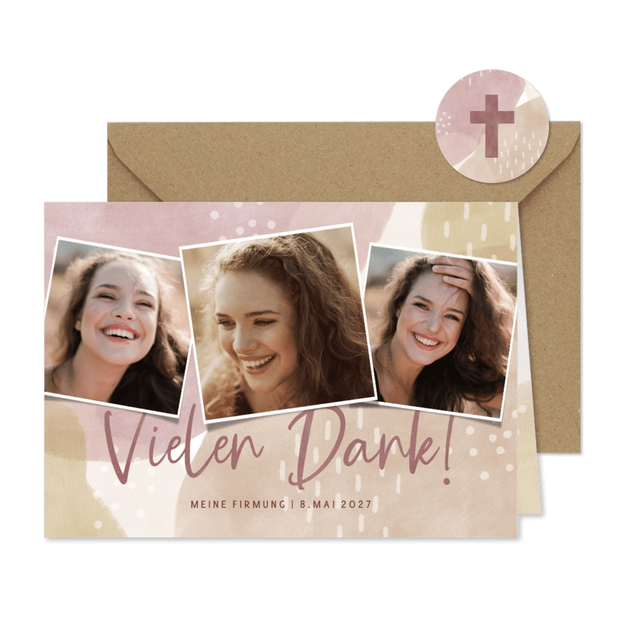 Danksagung Firmung Mädchen Fotos auf Aquarell - Karteneindruck
