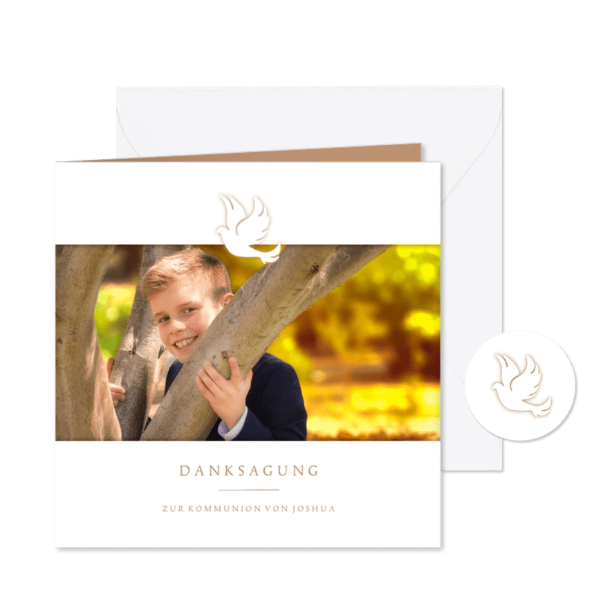 Danksagung Fotokarte Kommunion Taube - Karteneindruck
