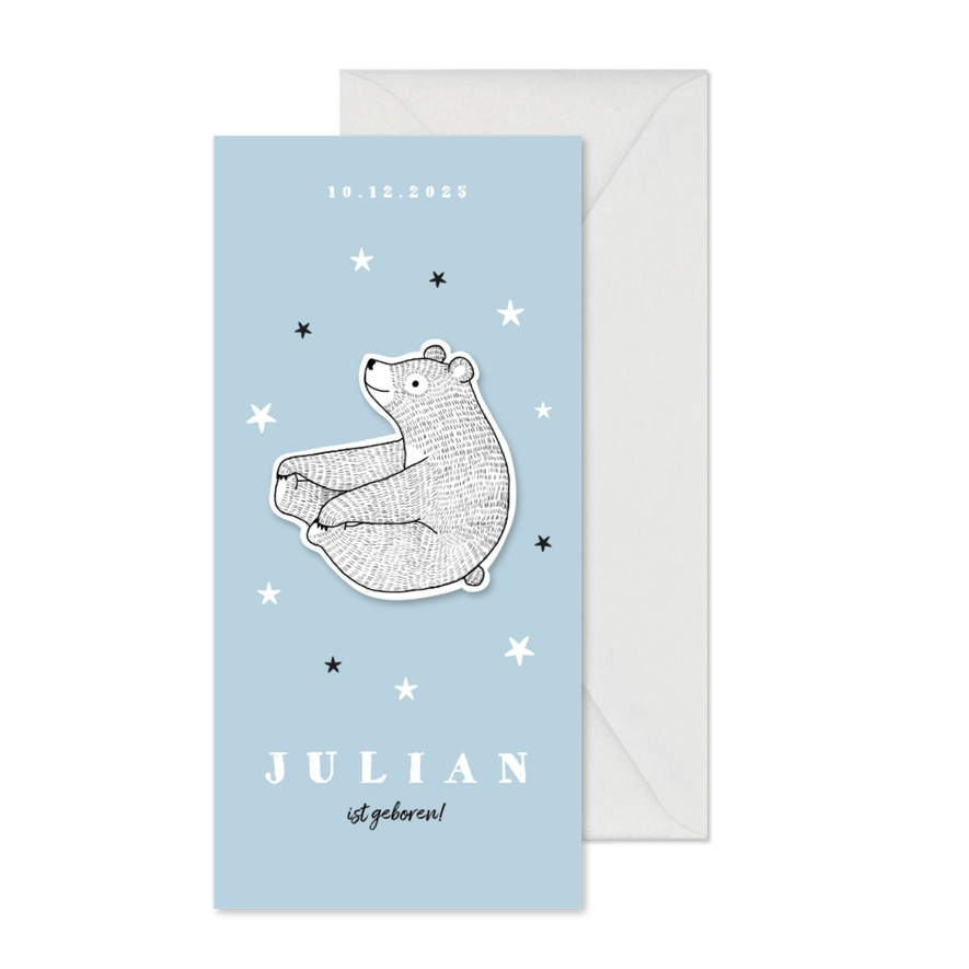 Danksagung Geburt Bär blau Foto Rückseite - Karteneindruck
