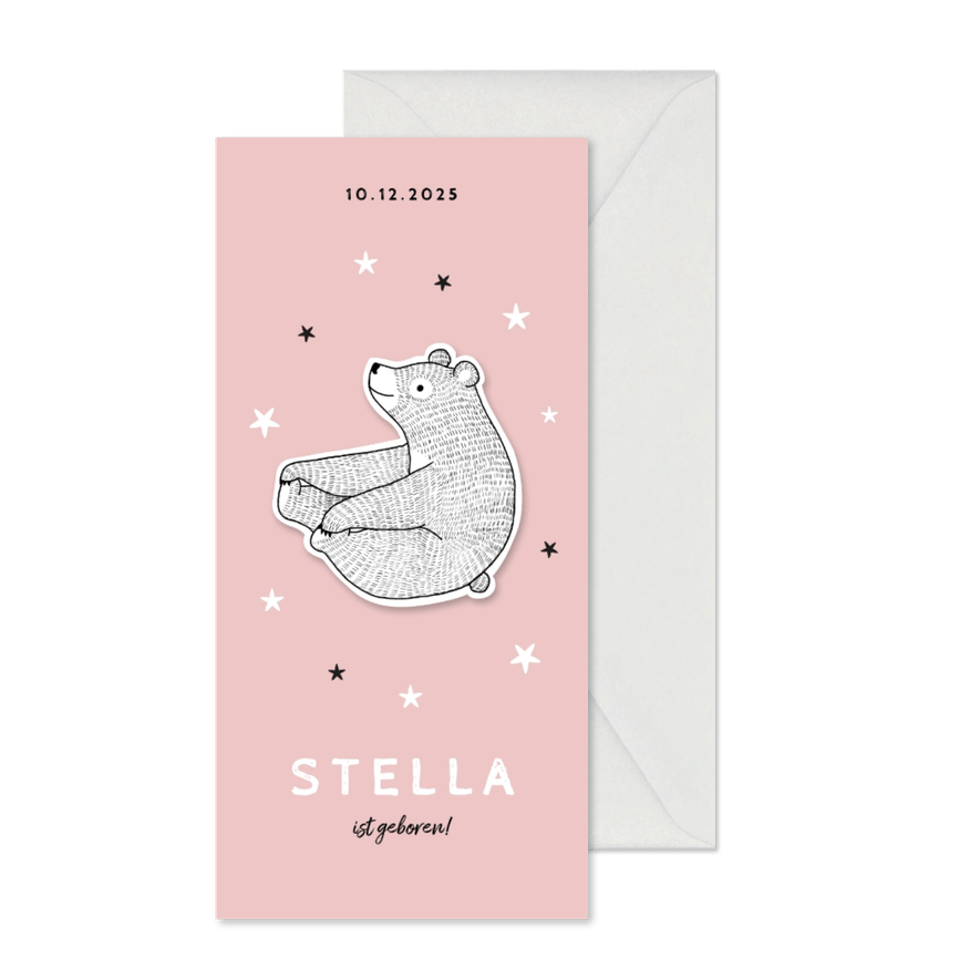 Danksagung Geburt Bär rosa Foto Rückseite - Karteneindruck
