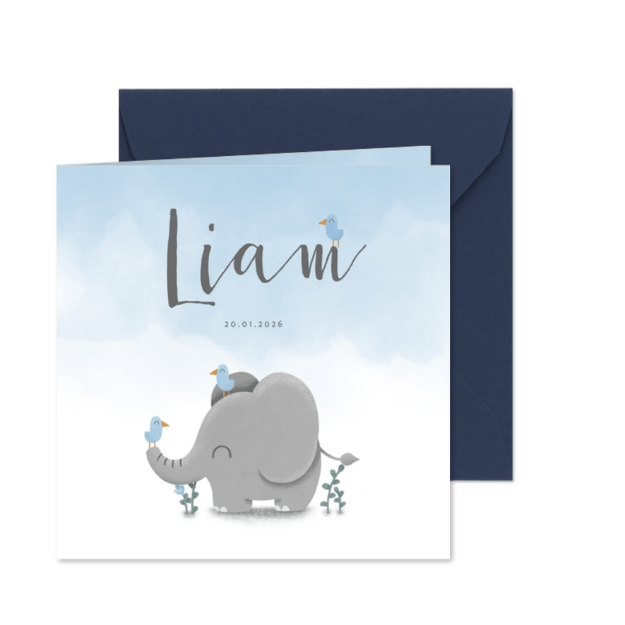 Danksagung Geburt Elefant blau Foto innen - Karteneindruck